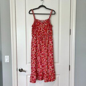 Loft Pink Floral Strappy Midi Dress Adjustable Straps Tiered Hem NWOT Sz 10